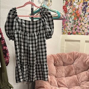 B. Smart Black and White Plaid Mini Dress